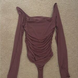 Mauve Ruched Long-Sleeve Bodysuit